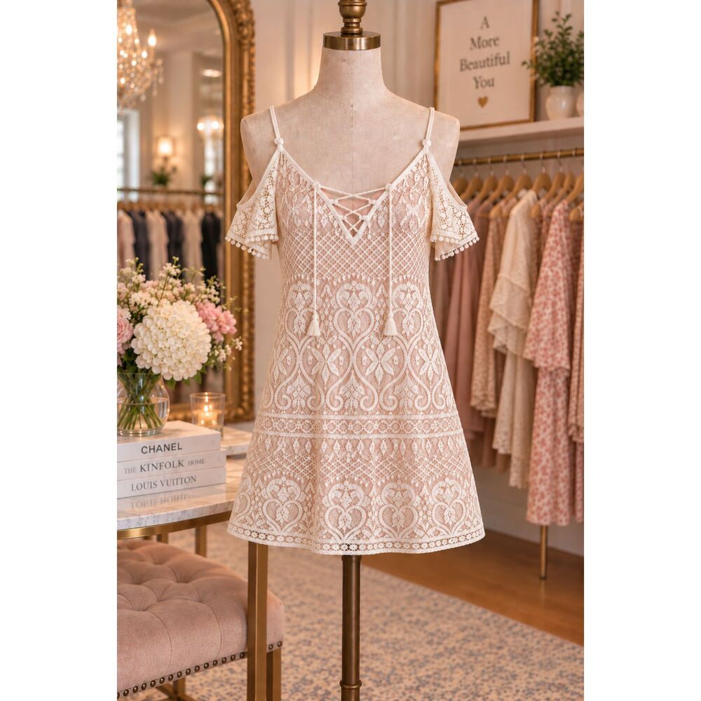 Kori America Blush And Cream Crochet Lace Dress 100% cotton Size Medium